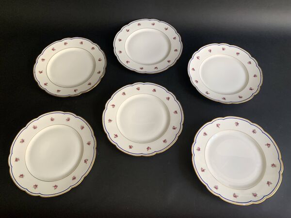 6 assiettes en porcelaine de Paris, Modèle ''A la Reine'', 1890, Damon