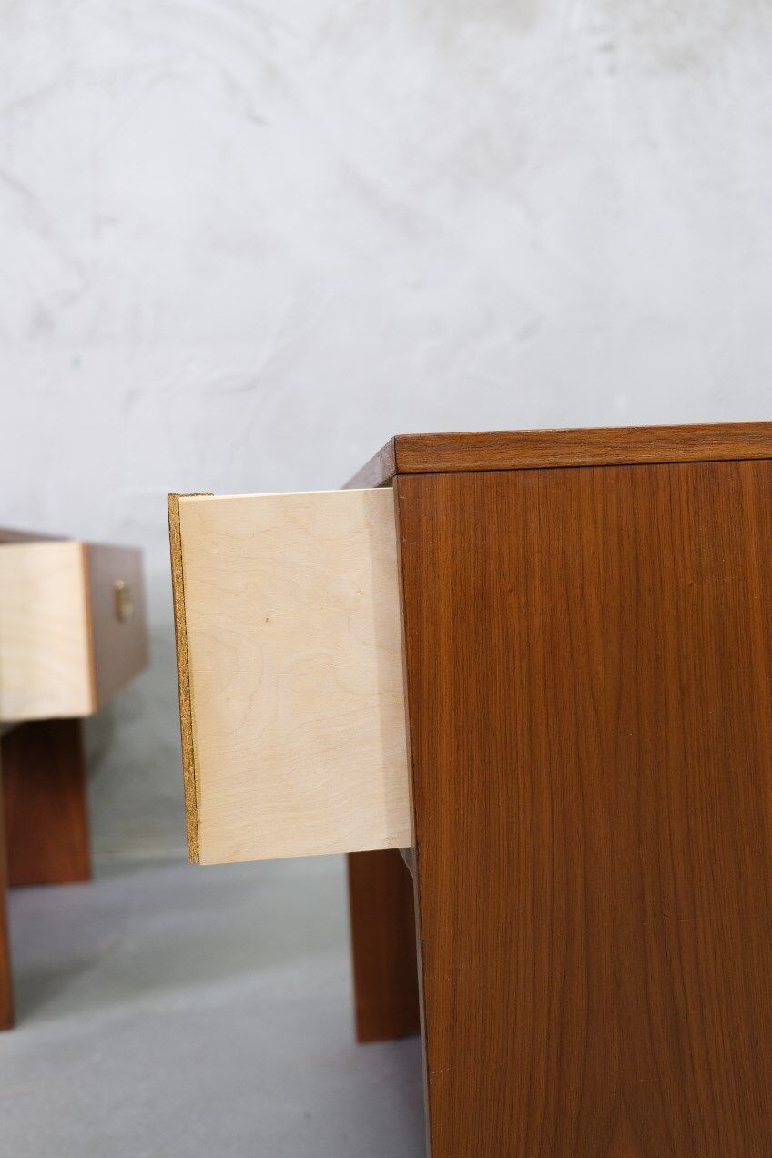A pair of Scandinavian minimalist teak nightstand tables , 1960s