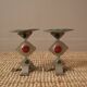 Pair of painted metal candle holders artisanal handmade wrought iron candelabra candlestick