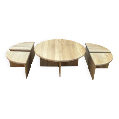 Table basse vintage avec tables d'appoint, design années 80