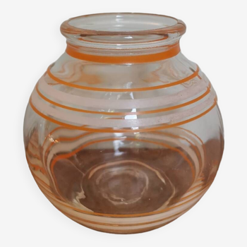 Vase en verre boule vintage sérigraphié rayures
