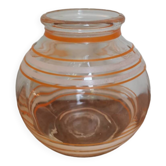 Vase en verre boule vintage sérigraphié rayures