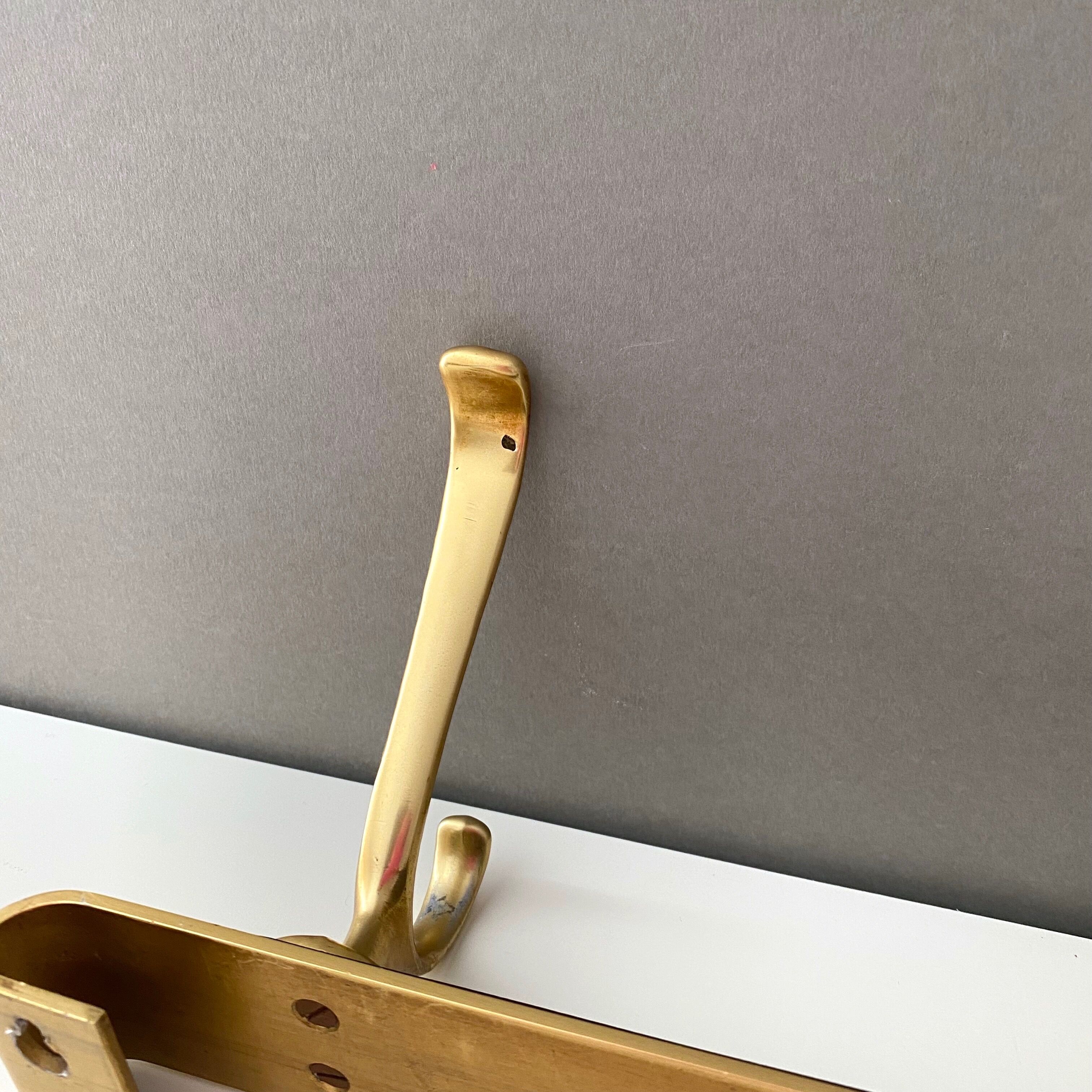 Vintage Wall Coat Rack, Brass, Mid Century Interior