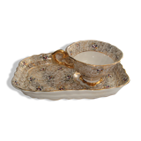 Golden breakfast service tray and cup faience made in italy
