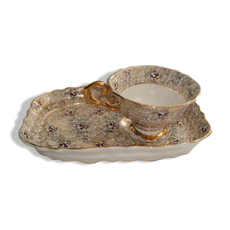 Golden breakfast service tray and cup faience made in italy