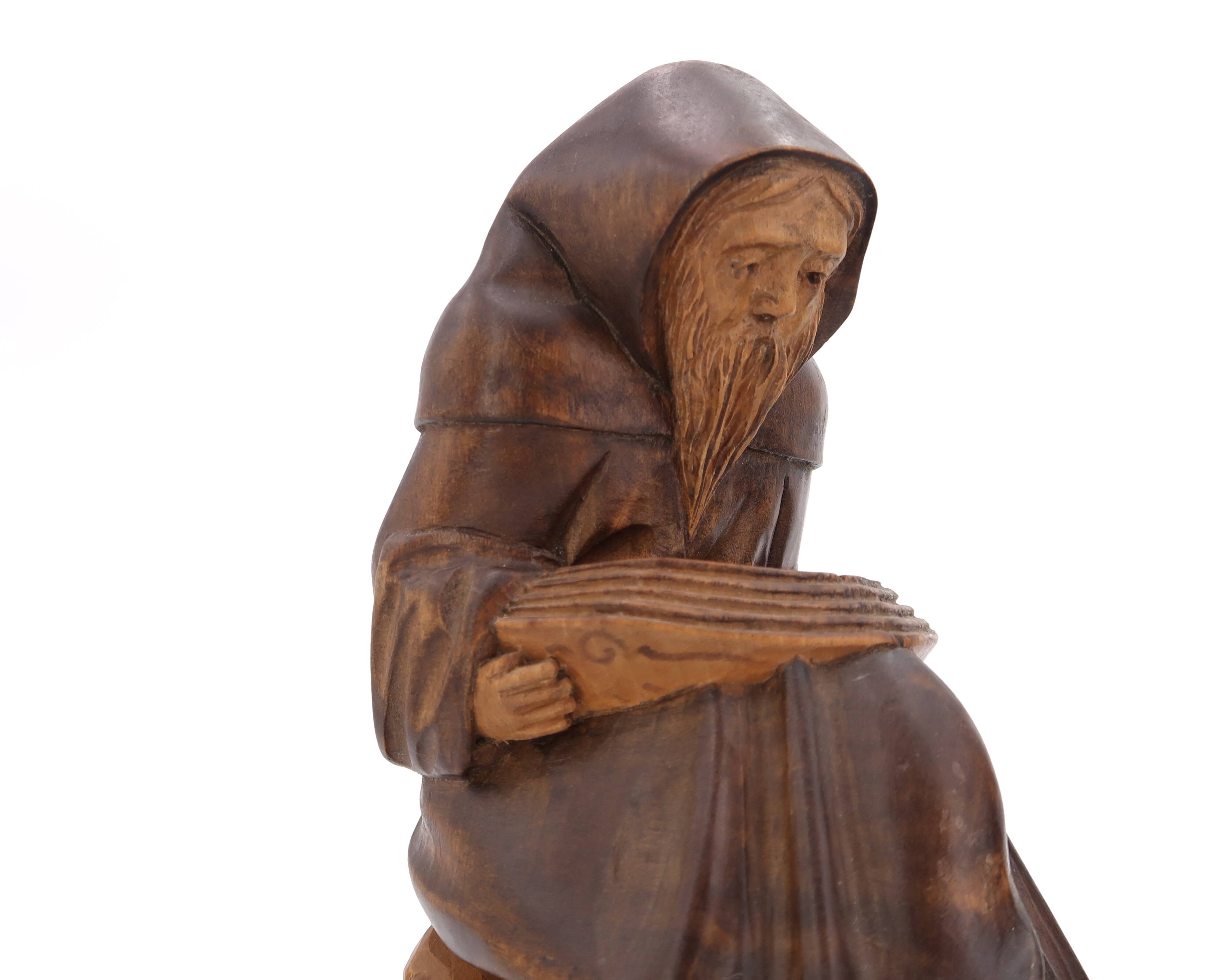 Wooden bookends monks reading, 80s