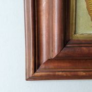 Religious tableau of the Virgin, painting on metal with a handcrafted wooden frame.