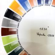 Pillivuyt porcelain plate, color palette, Pantone color chart, dated September 1988