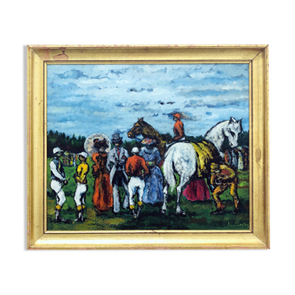 Painting "Aux courses" signed L.Besson