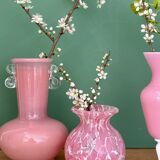 Set of 5 antique vases/soliflores in opaline and pink and red glass.