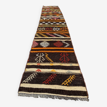 Old Turkish narrow Kilim Runner 300x51 cm shabby chic, vintage kelim