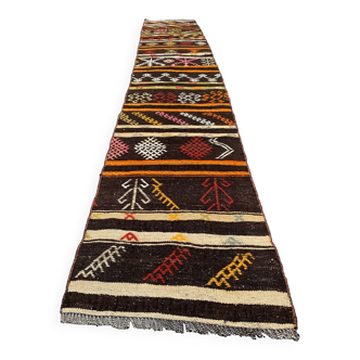 Ancien chemin de Kilim étroit turc 300x51 cm shabby chic, kelim vintage