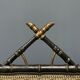 Antique black and gold faux bamboo fireplace screen