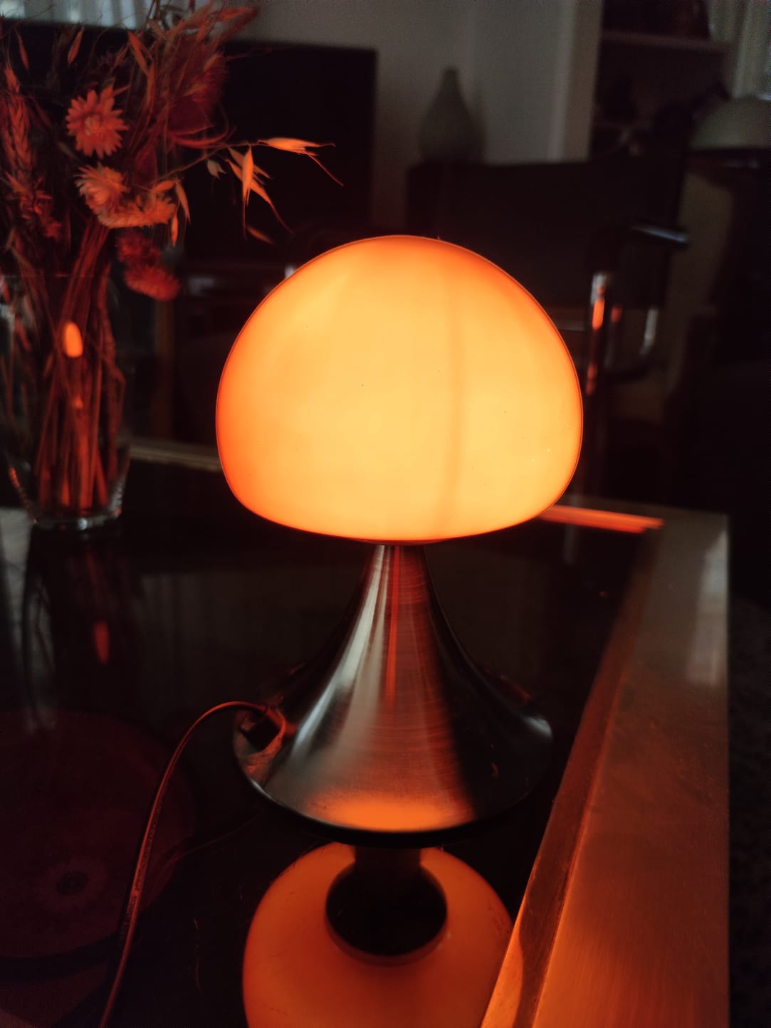 Small orange vintage mushroom lamp