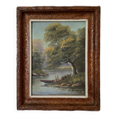 Oil on panel riverside landscape by J. Audry 20th century