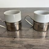 Set of 2 vintage porcelain cups with silver metal stand