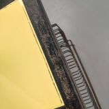 Table vintage porte vinyles métal et faïence jaune