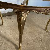 Vintage 1950s round onyx coffee table with brass base