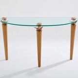 Solid oak and bronze glass console signed Garouste & Bonetti 1995