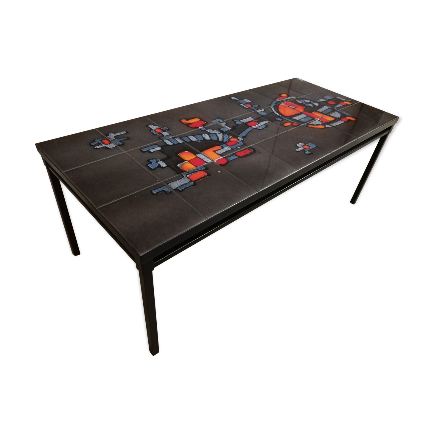 Coffee table base steel plate ceramic tiles signed