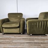 Pair of vintage armchairs from the 70s in green fabric, 1970