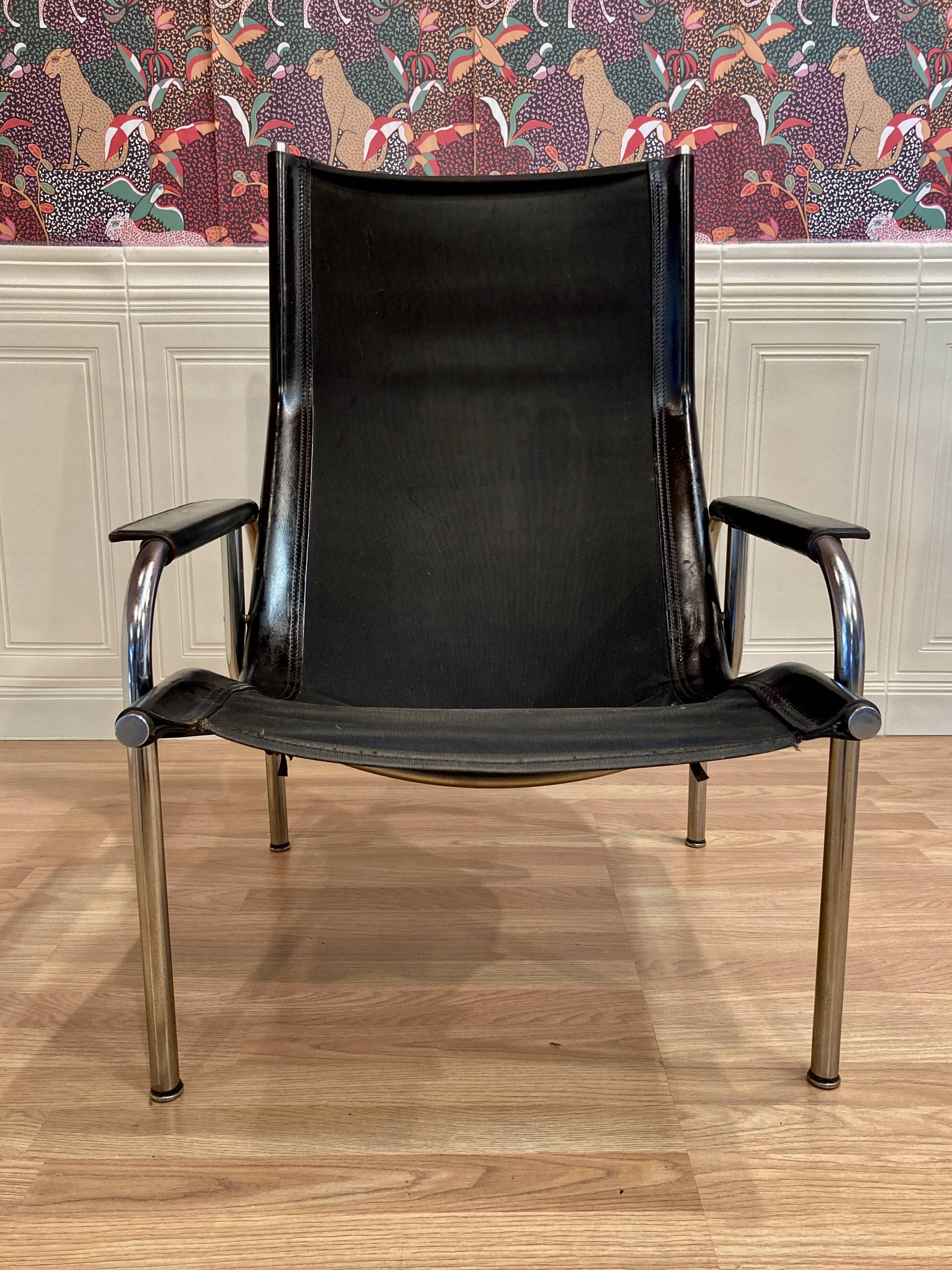 Paire de fauteuils relax inclinable cuir noir design "Hans Eichenberger" 19