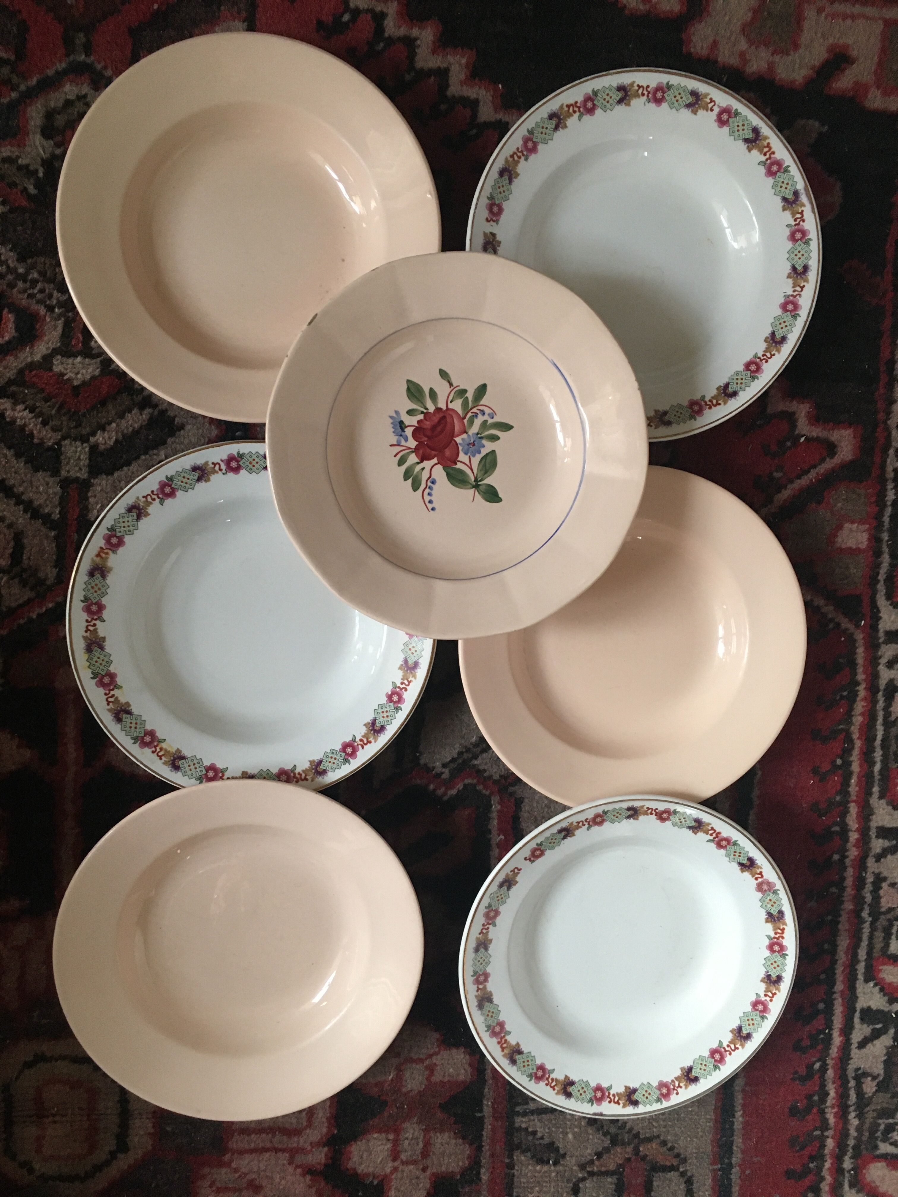 Old hollow plates matched in pink.