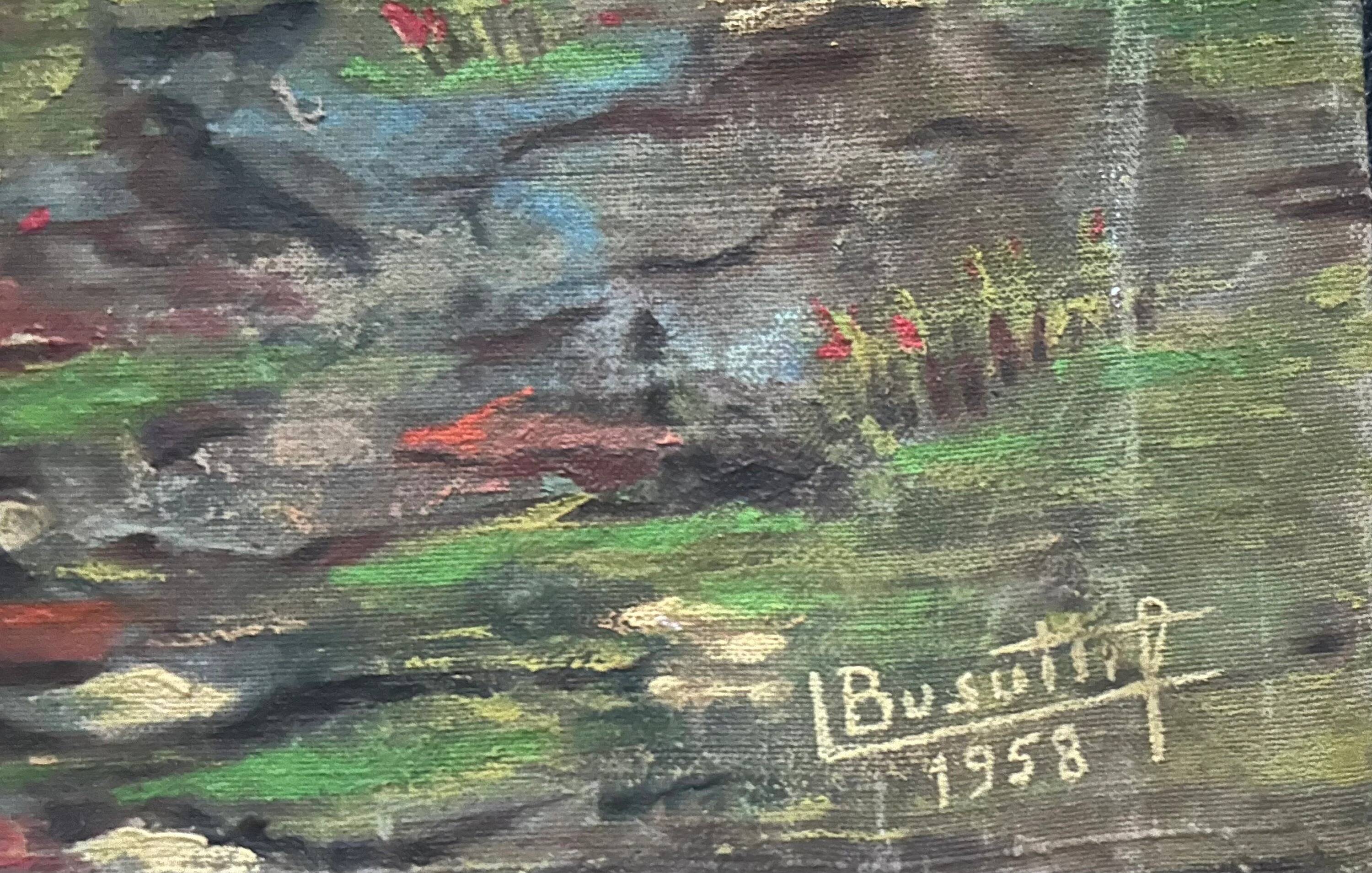 Vintage River Scene Oil Painting