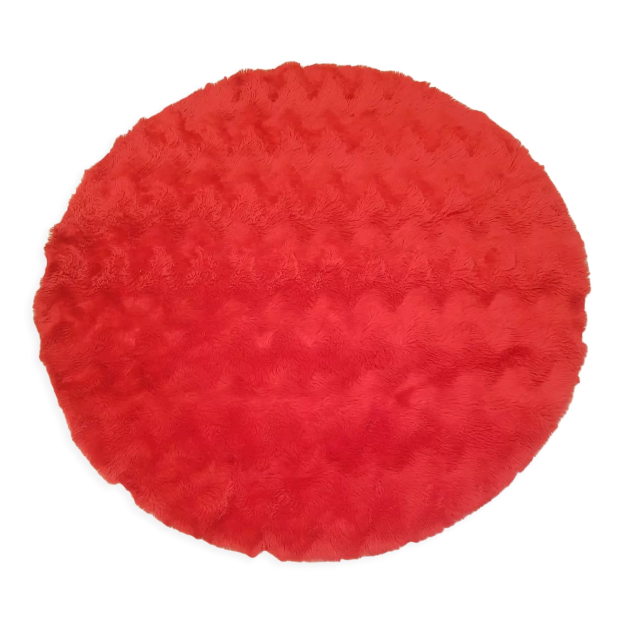 Round carpet in red moumoute style pelfran diameter 130cm vintage