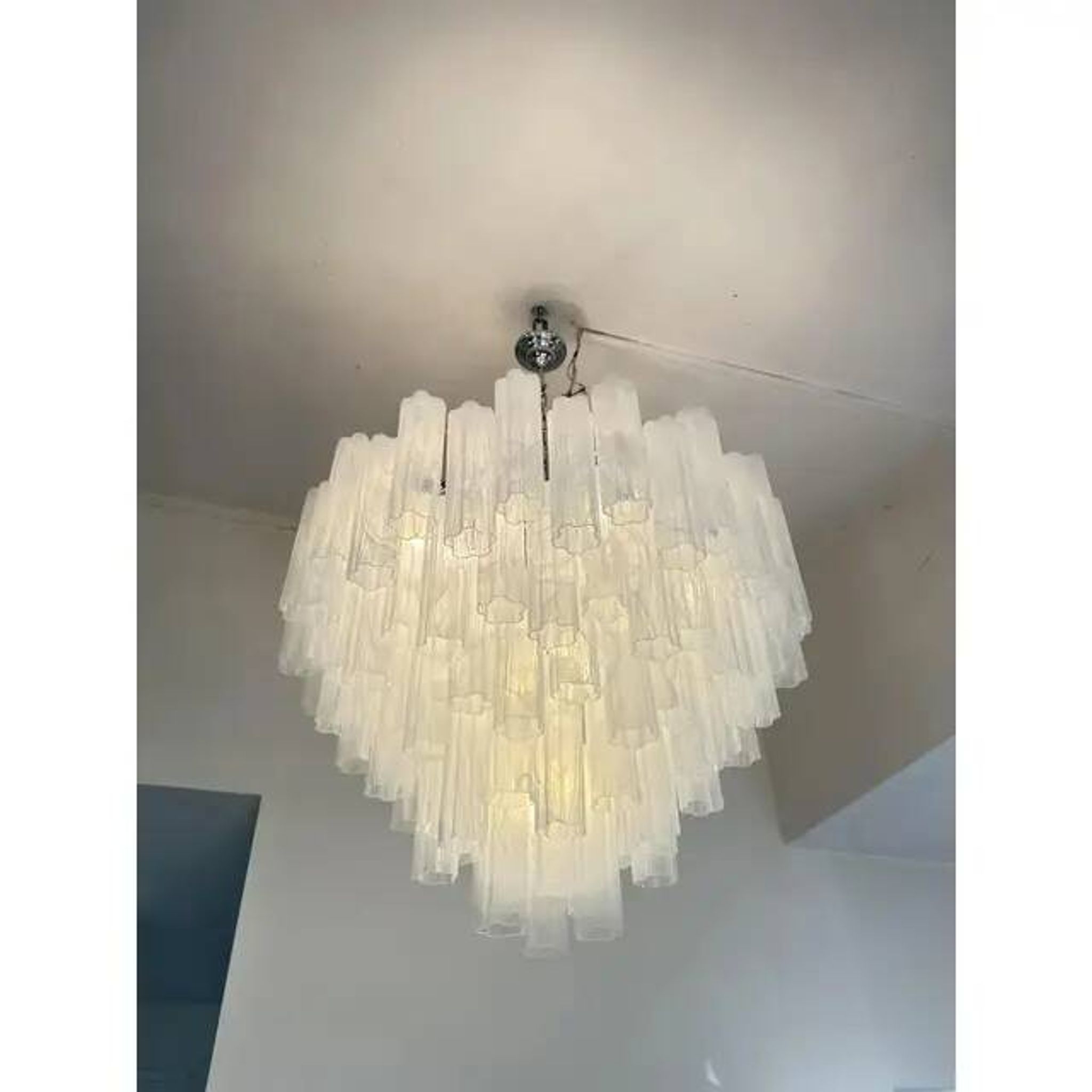 Large Venetian White Alabastro Tronchi Murano Glass Chandelier by Simoeng