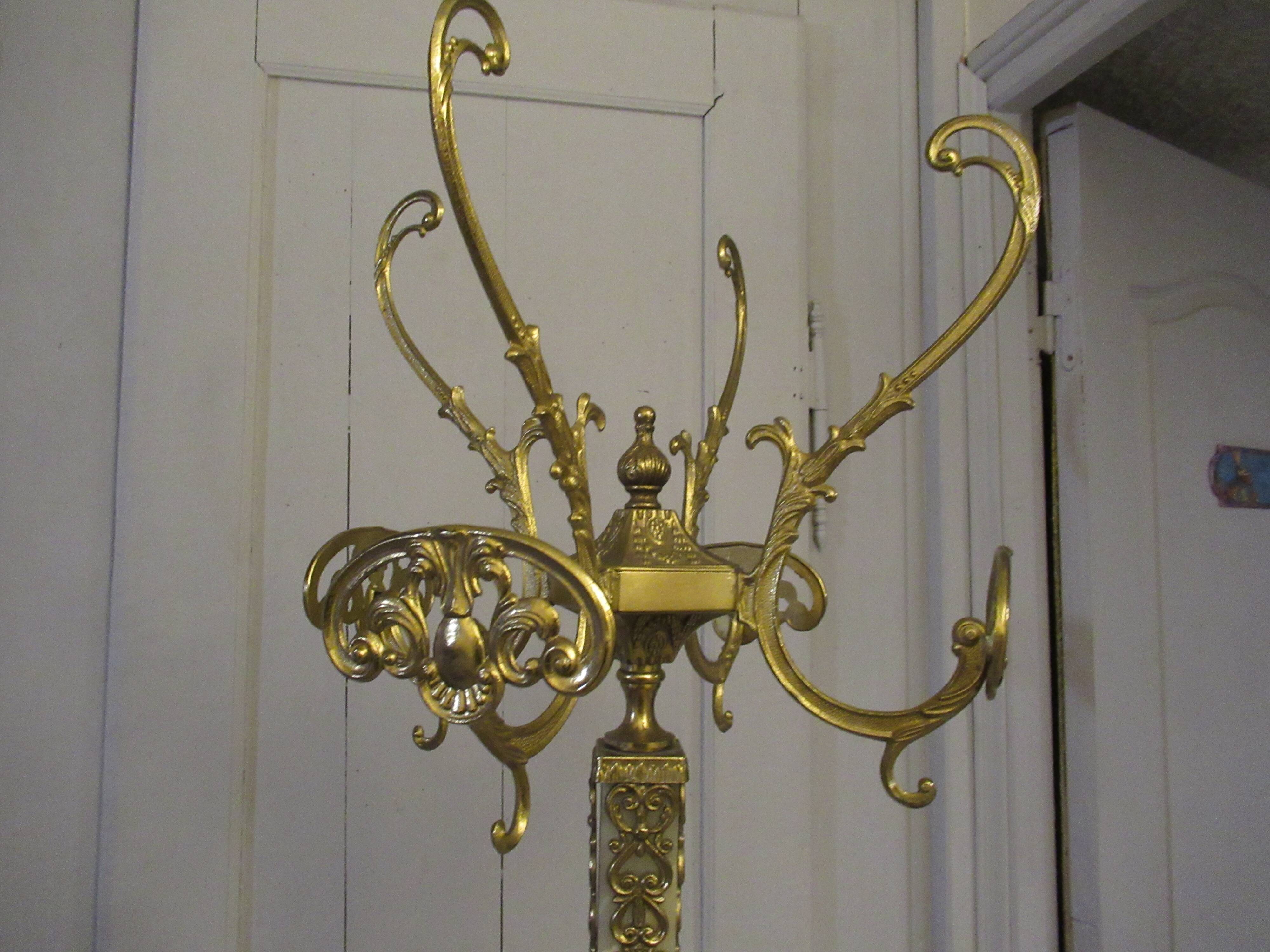 Standing coat rack in italian marble and vintage bronze from the 1960s