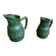 Pair of Vintage 70s Green Glazed Ceramic Barrel-Shaped Jugs