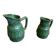 Pair of Vintage 70s Green Glazed Ceramic Barrel-Shaped Jugs