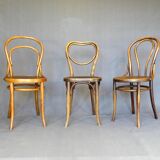Set of 3 Bistro chairs with wooden seats, 1910 to 1920