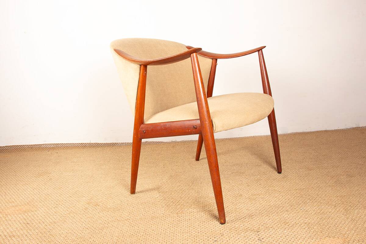 2 Scandinavian armchairs in teak and fabric, new Tyrol model, Gerhard Berg.