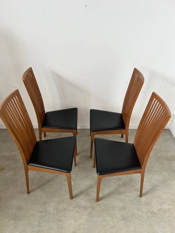 Lot 4 chaises dossier haut bois et simili cuir design italien Calligaris