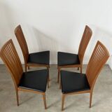 Set of 4 high back chairs in wood and imitation leather Italian design Calligaris