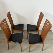 Set of 4 high back chairs in wood and imitation leather Italian design Calligaris