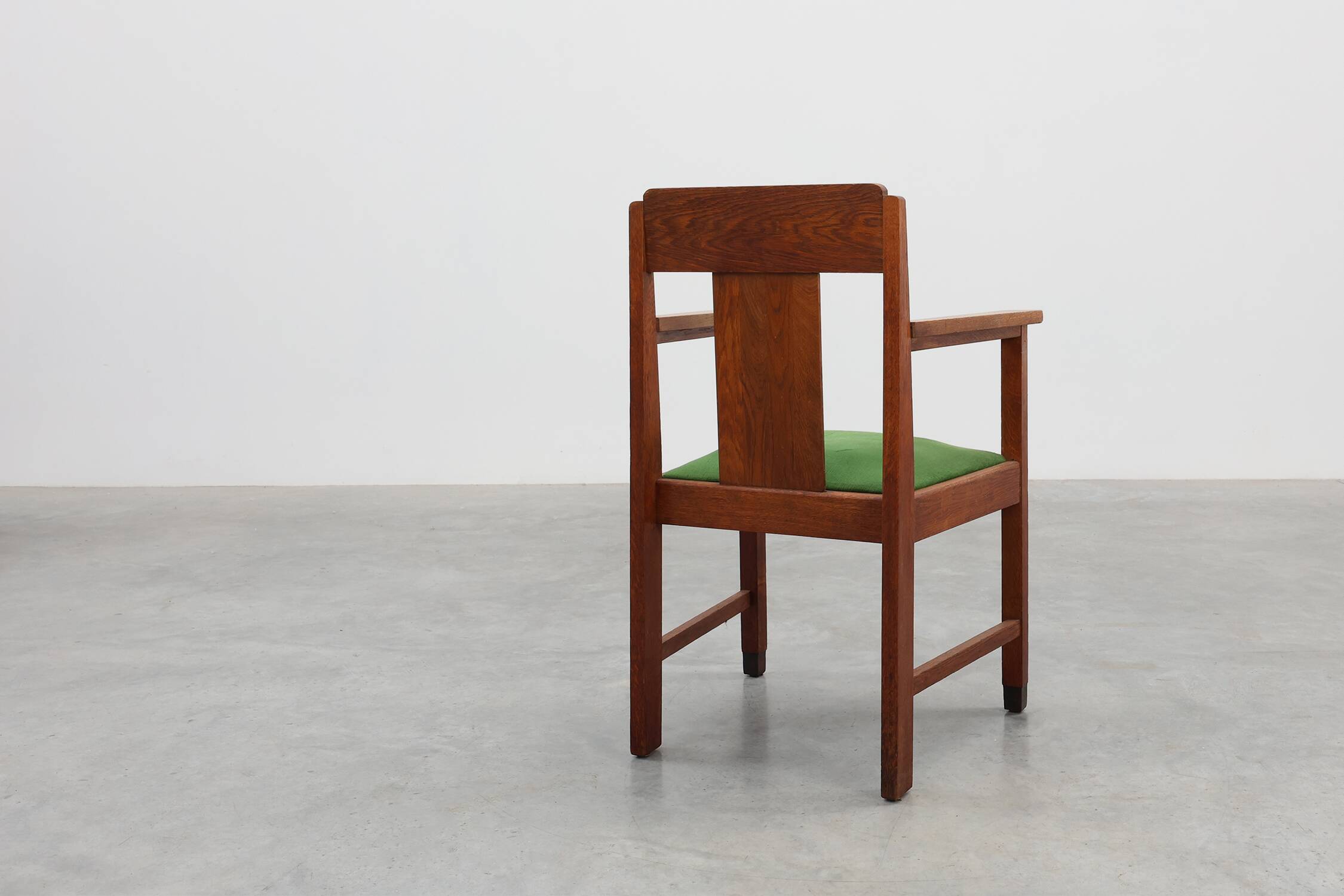 Amsterdamse school oak and velvet side chair, The Netherlands 1920s