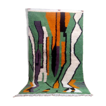 Tapis marocain vert en laine tissé à la main - tapis fait main - 256 x 150