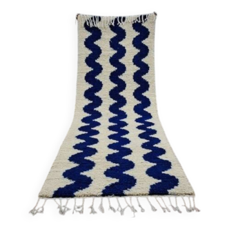 Tapis Bleu Ondulations Maroccain en laine 100cmx250cm