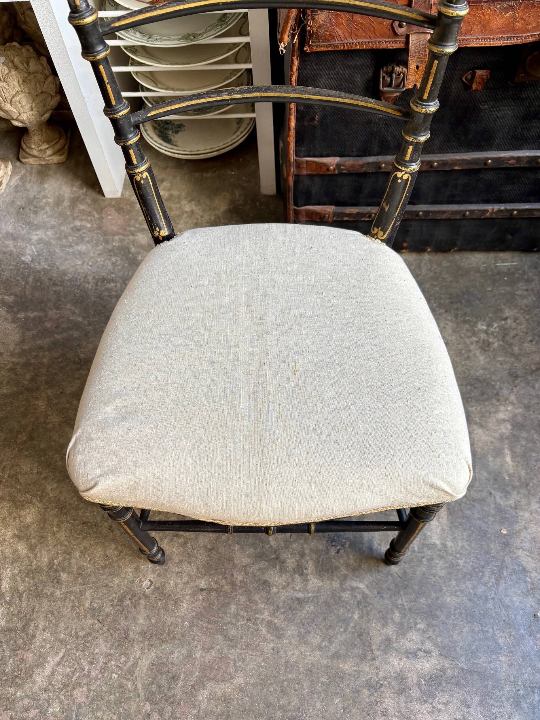 Napoleon III chair in blackened wood and beige fabric