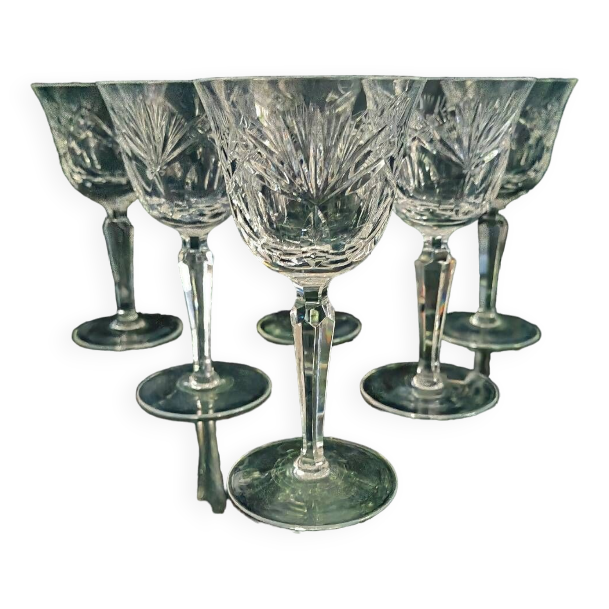 Cut white wine glasses