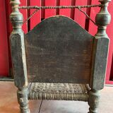 Pakistan Old Swat Valley Carved walnut wood low chair woven leather seat