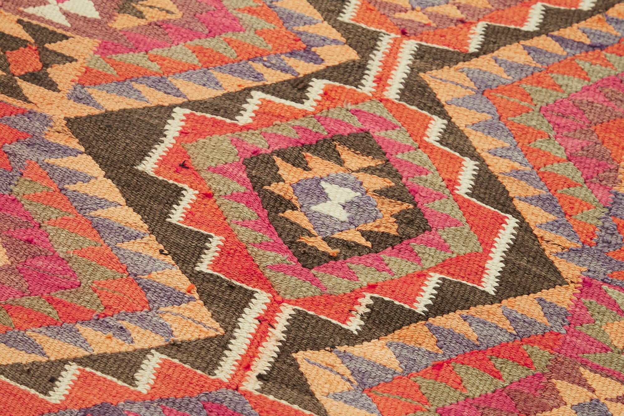 Turkish Handwoven Vintage Herki Kilim 90 cm x 347 cm