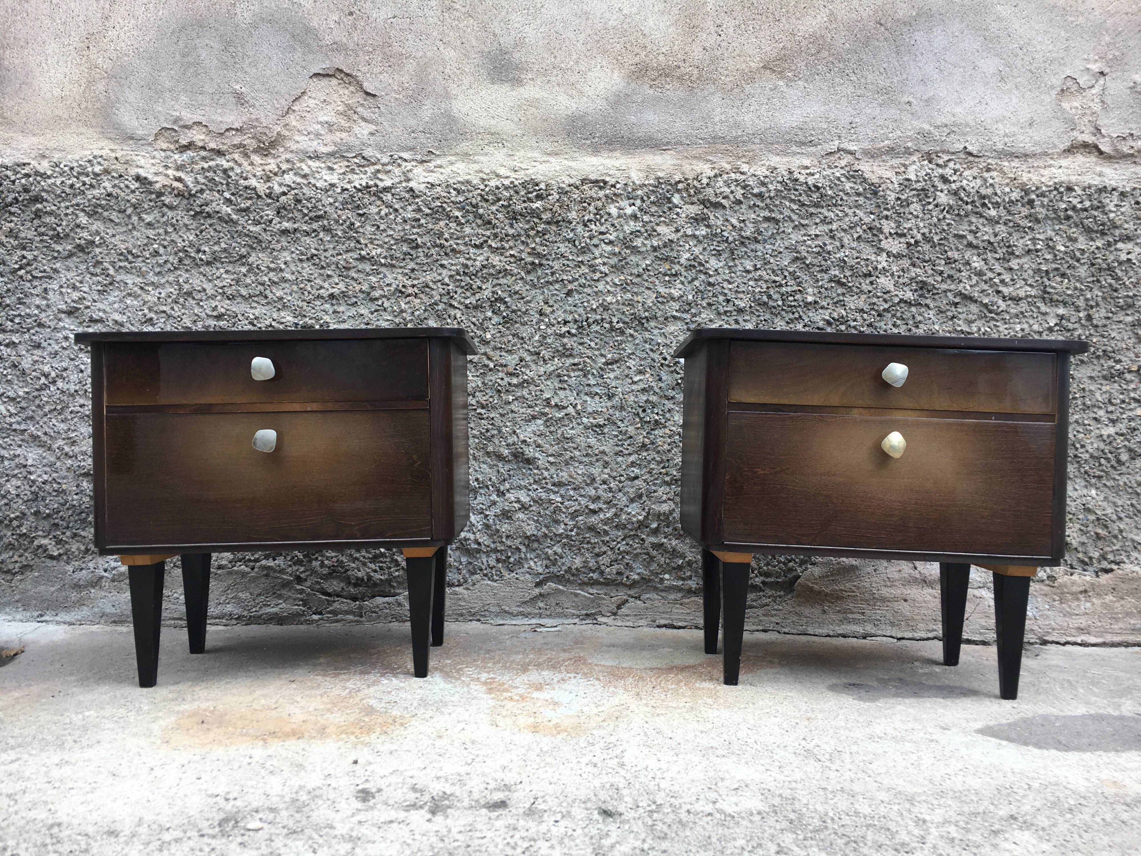 Paire de table de nuit chevet bout de canapé vintage ancien 1950 1960 rétro old french furniture