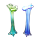 Paire de vases en verre soufflé soliflore vert et bleu