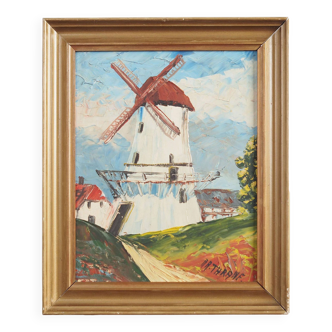 Painting „The Colourful Windmill”, Scandinavian design, 20th century, by Aage Verner Thrane