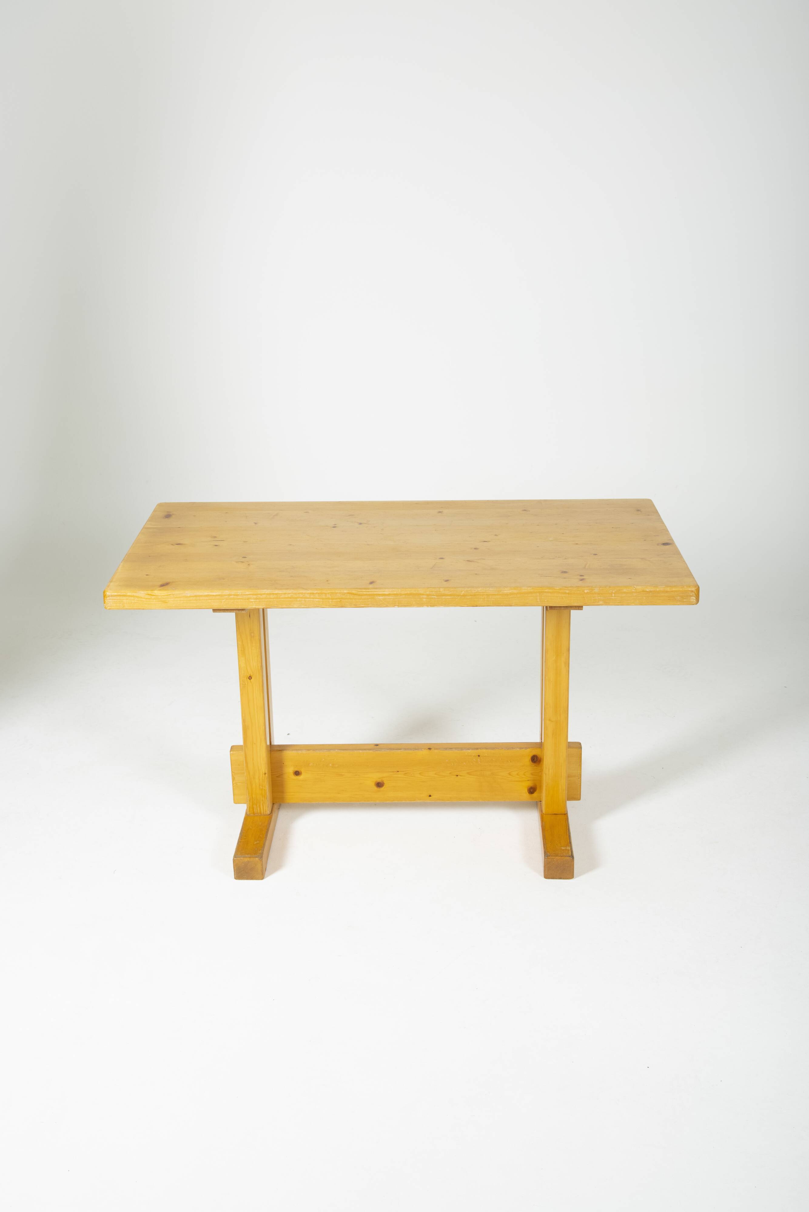 Solid pine table by Charlotte Perriand for Les Arcs, 1970s
