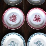 6 mismatched flat plates pairs Terre de Fer Marsac Flowers Digoin